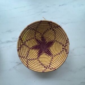 Boho Handwoven Rwanda Basket Bowl Purple & Natural Sweetgrass 12” Wall Art